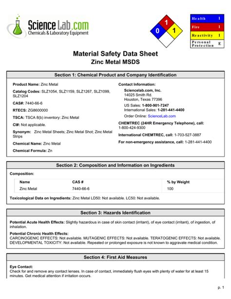 zinc metal safety data sheet|is zinc dust hazardous.